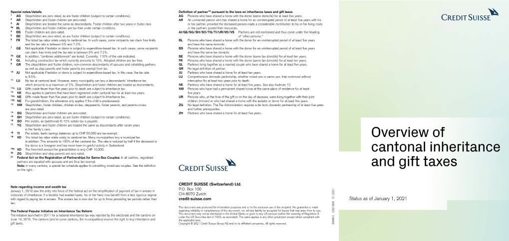 Overview of Cantonal Inheritance and Gift Taxes