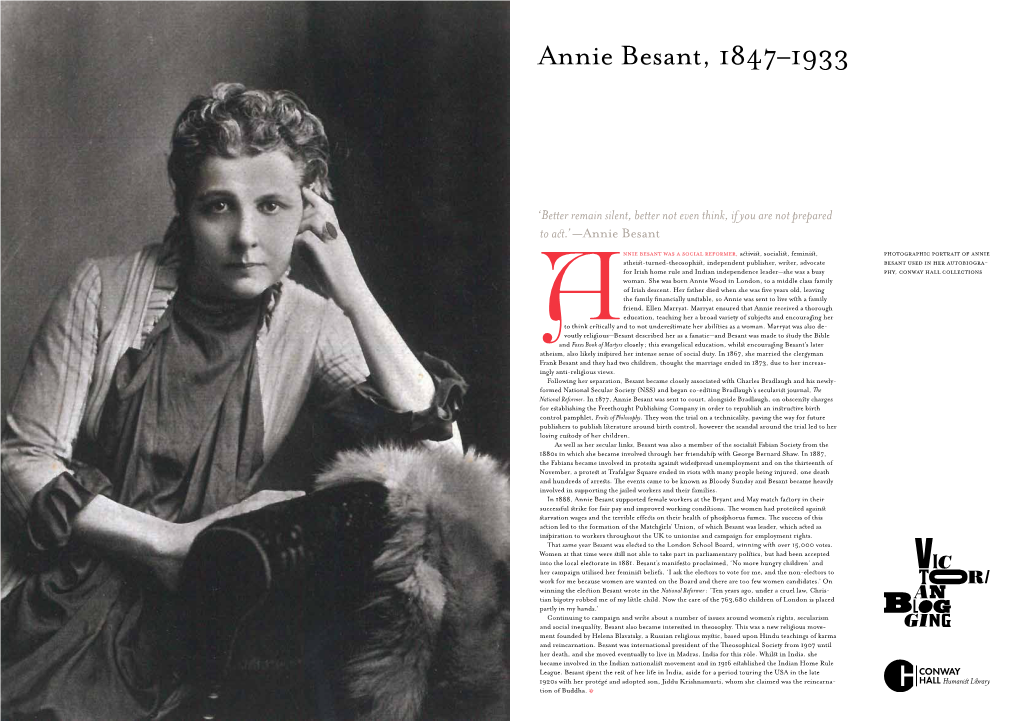 Annie Besant Née Wood Biography