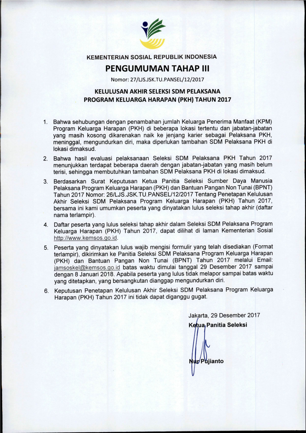 Pengumunan Pkh Tahap 3