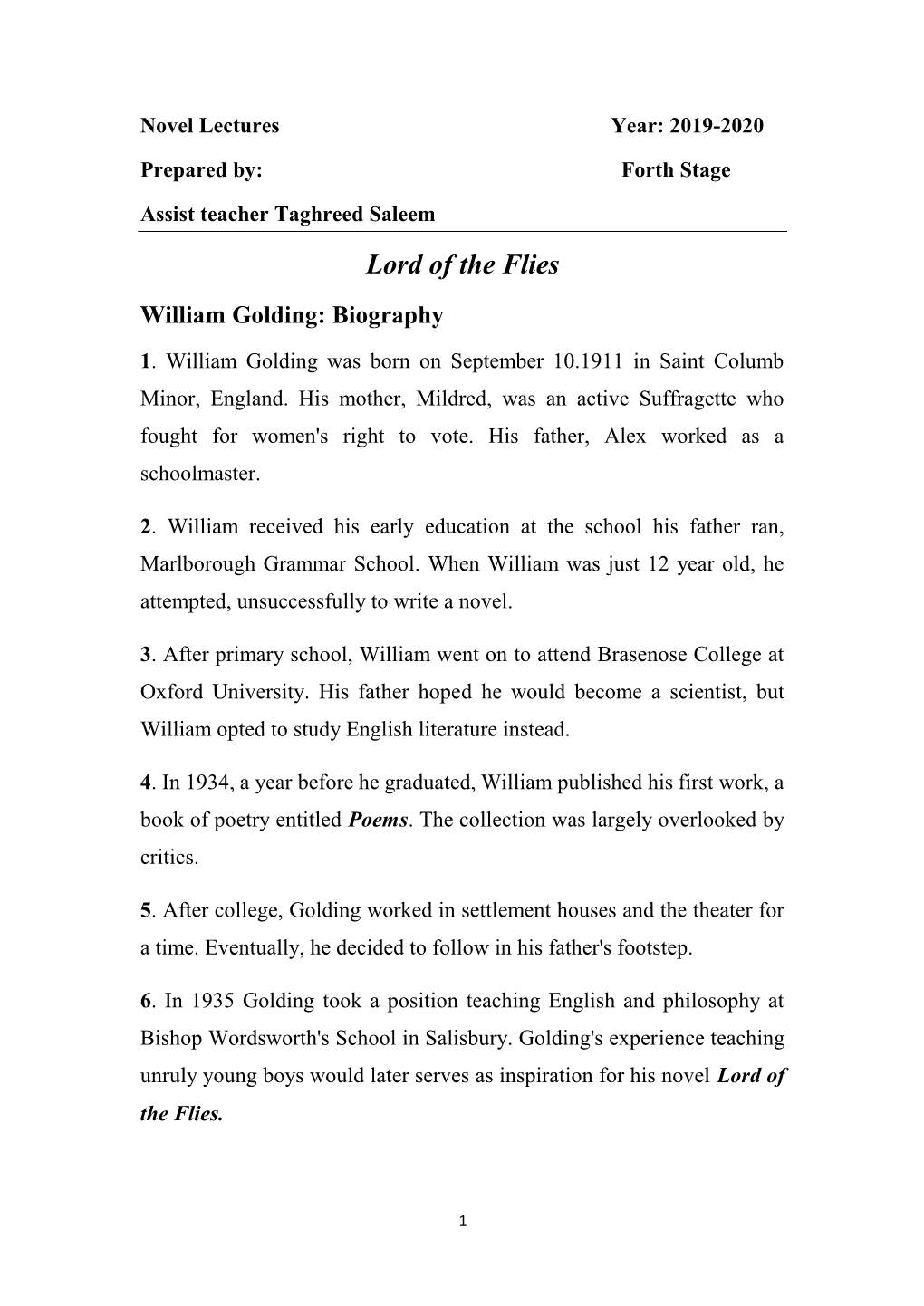 Lord of the Flies William Golding: Biography