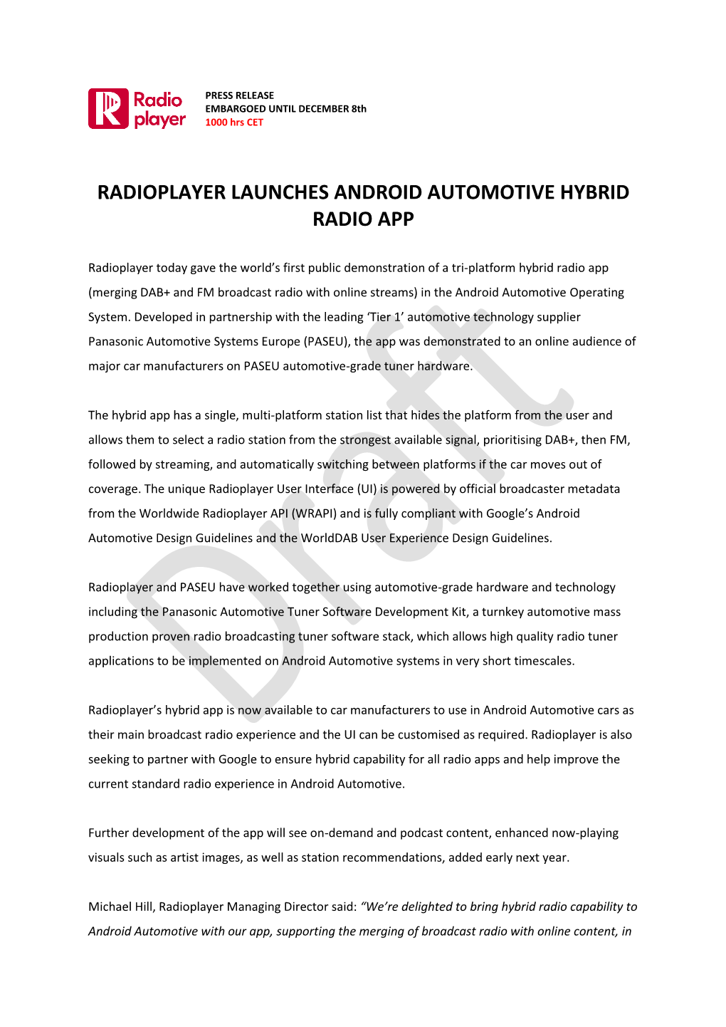 Radioplayer Launches Android Automotive Hybrid Radio App