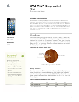 Ipod Touch (5Th Generation) 16GB Environmental Report