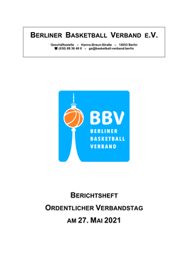Berliner Basketball Verband Berichtsheft Verbandstag 2021