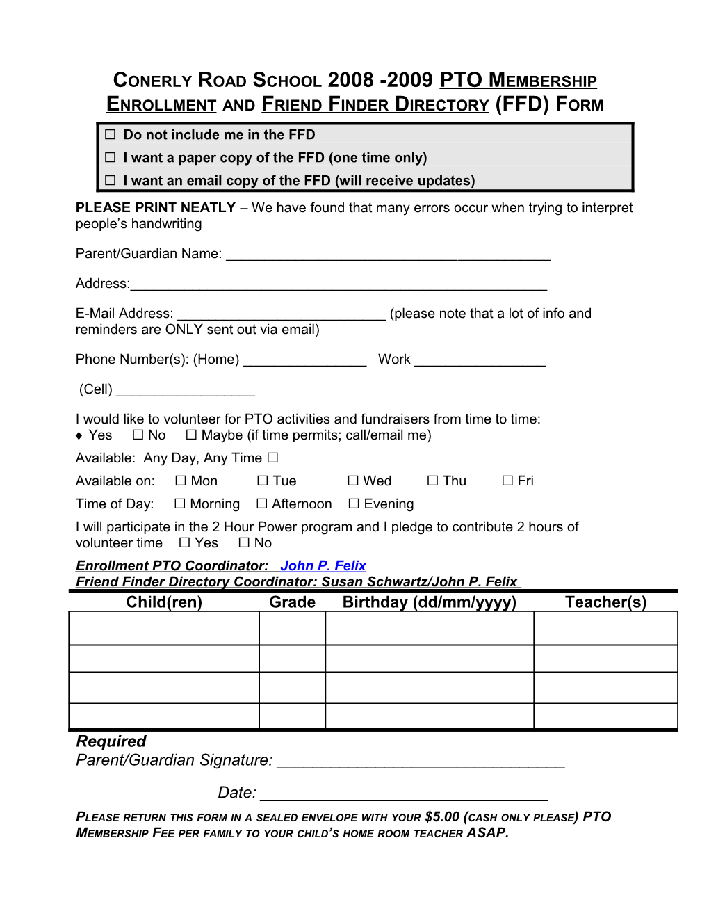 Conerly Road School Pto Volunteer Form For