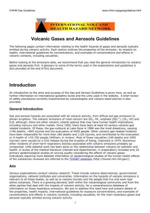 Volcanic Gases and Aerosols Guidelines Introduction