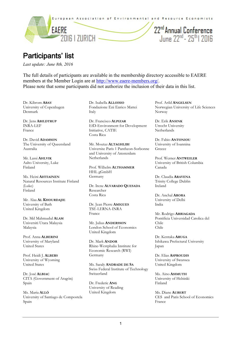 Participants' List