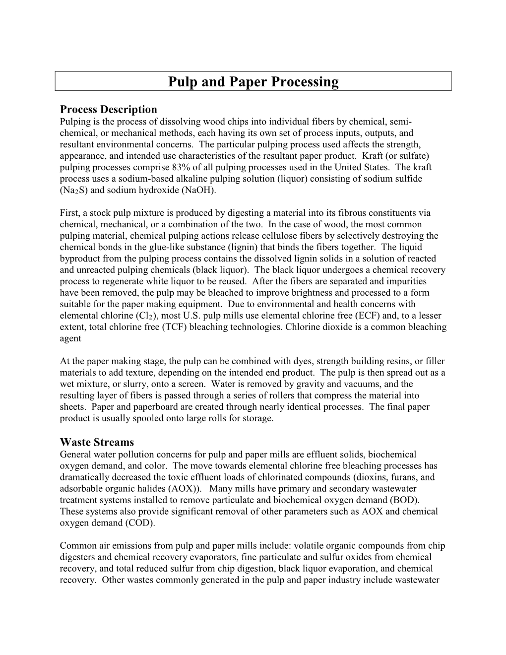 Pulp and Paper Processing