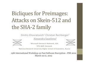 Bicliques for Preimages: Attacks on Skein-512 and the SHA-2 Family