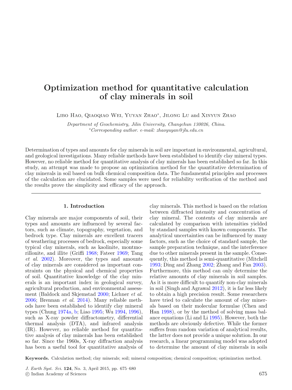 Optimization Method for Quantitative Calculation of Clay Minerals in Soil