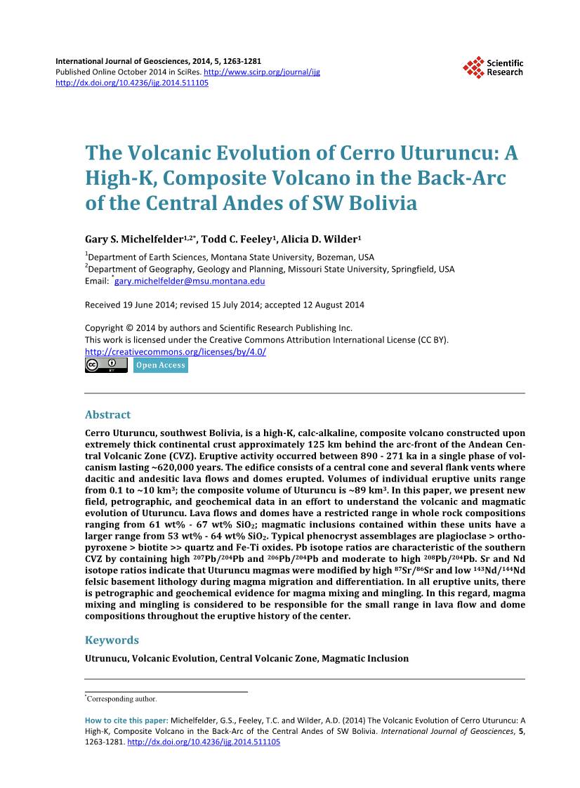 The Volcanic Evolution of Cerro Uturuncu: a High-K, Composite Volcano in the Back-Arc of the Central Andes of SW Bolivia