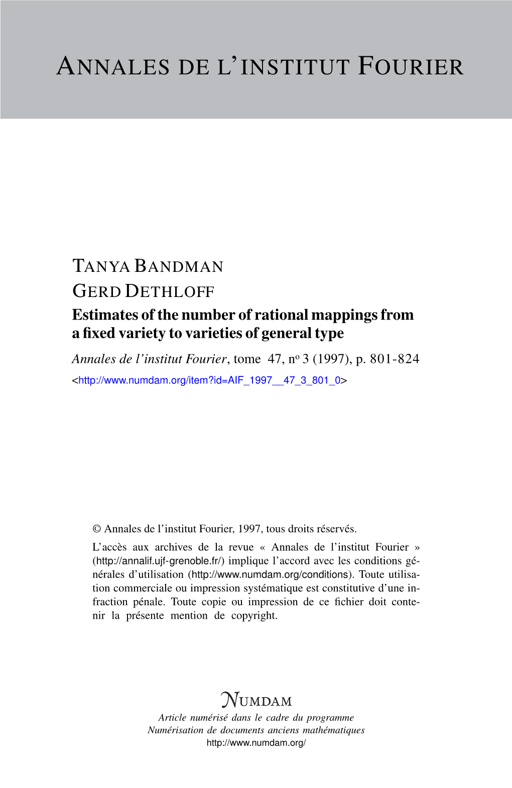 Estimates of the Number of Rational Mappings from a Fixed Variety to Varieties of General Type