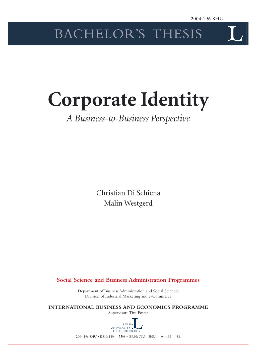 Corporate Identity a Business-To-Business Perspective