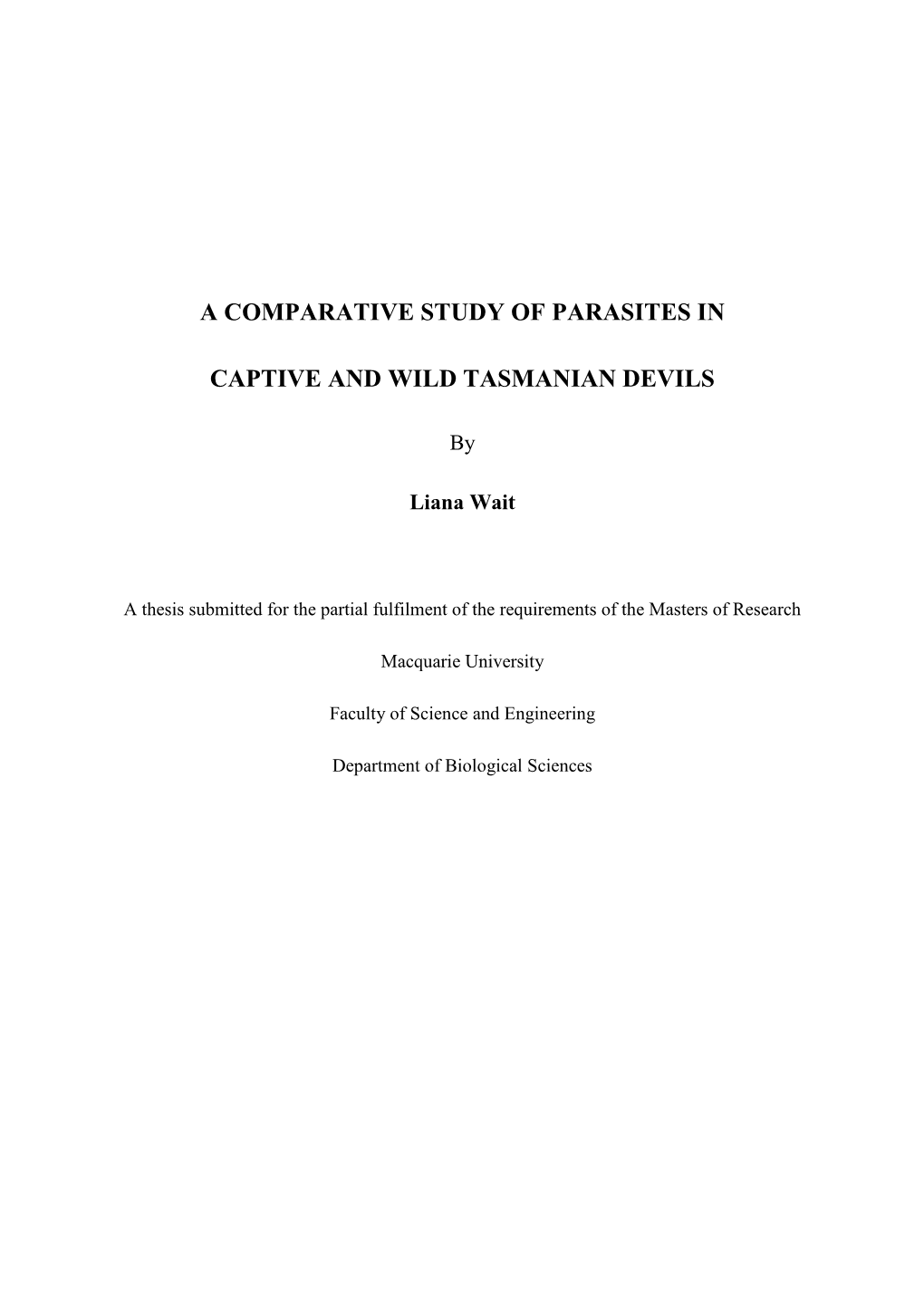 A Comparative Study of Parasites in Captive And