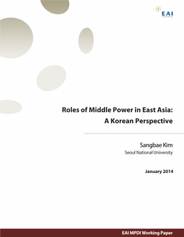 Roles of Middle Power in East Asia: a Korean Perspective