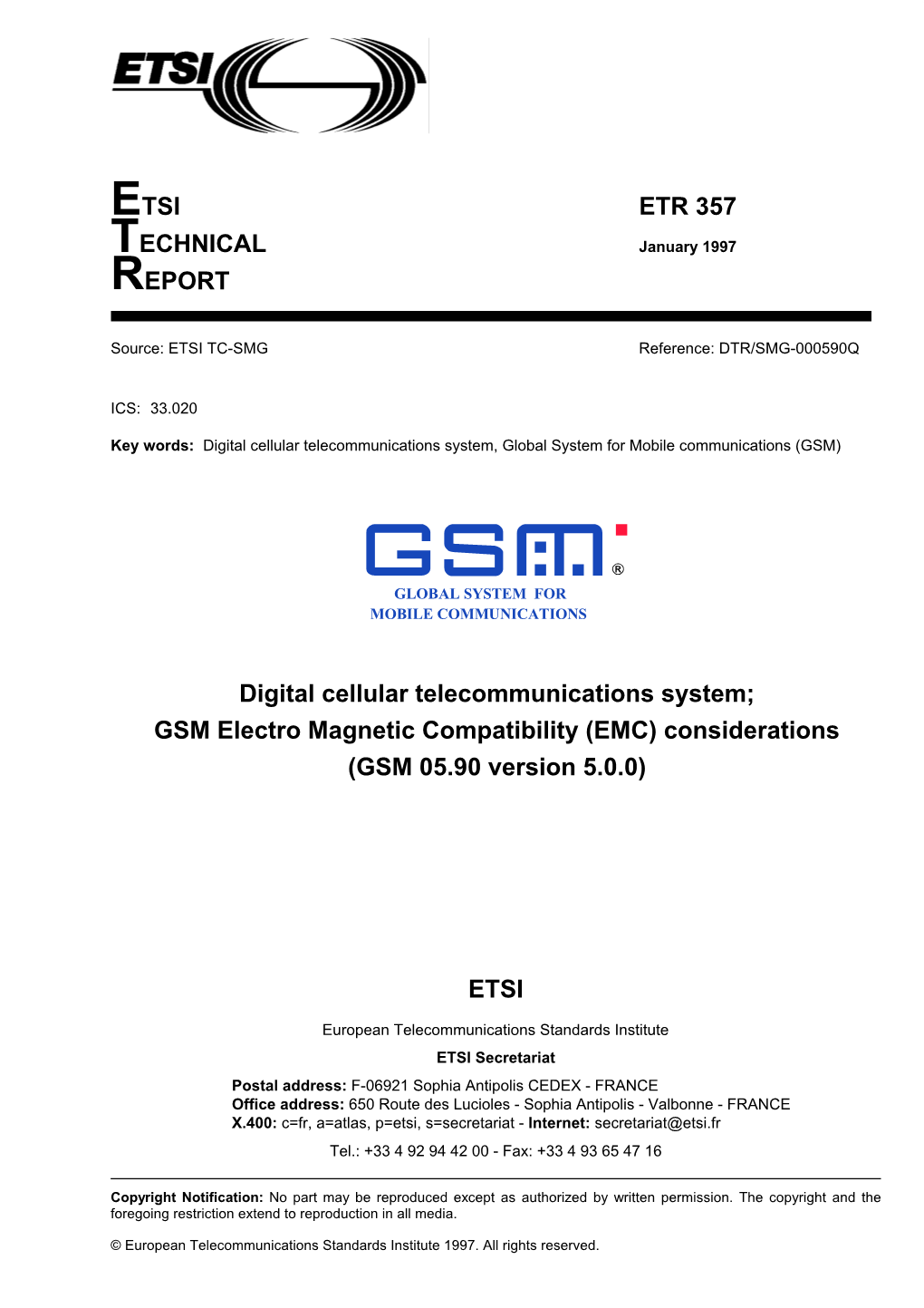 ETR 357 TECHNICAL January 1997 REPORT