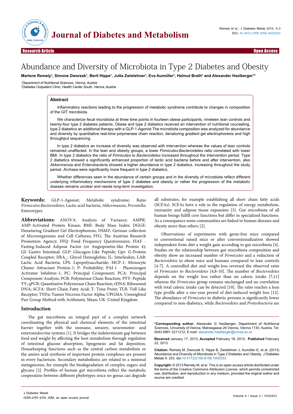 Abundance and Diversity of Microbiota in Type 2 Diabetes And