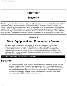PART TWO Masonry Basic Equipment and Components General
