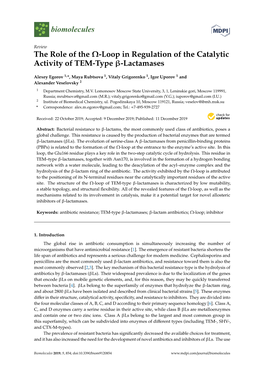 The Role of the O-Loop in Regulation of the Catalytic Activity of TEM-Type Β-Lactamases