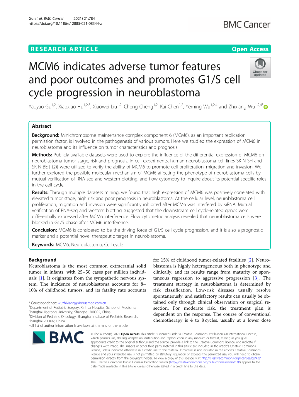 MCM6 Indicates Adverse Tumor Features and Poor Outcomes and Promotes G1/S Cell Cycle Progression in Neuroblastoma