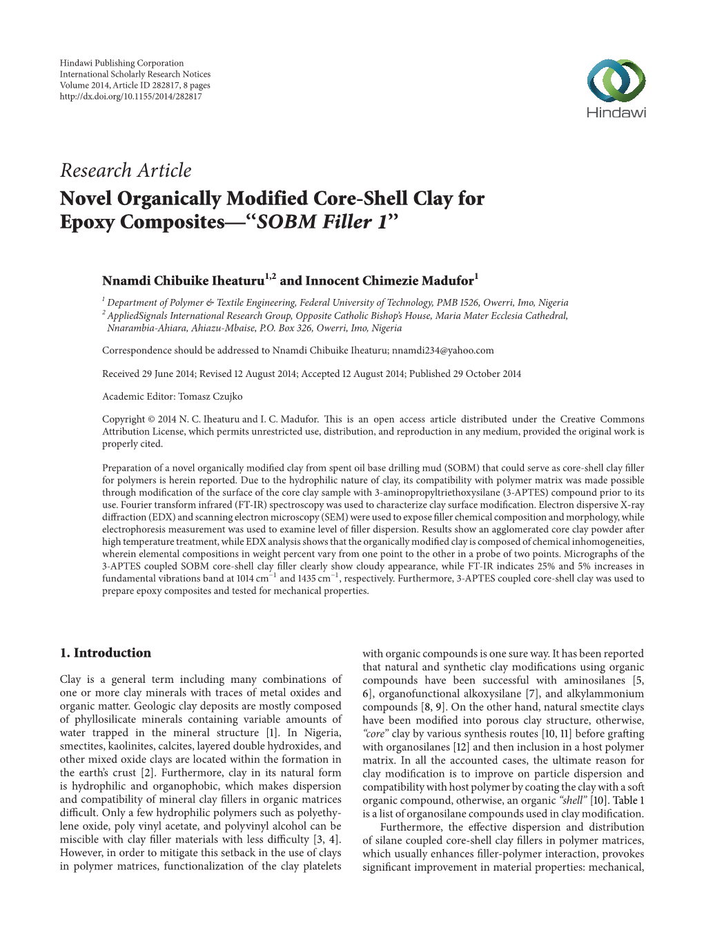 Novel Organically Modified Core-Shell Clay for Epoxy Composites—“SOBM Filler 1”