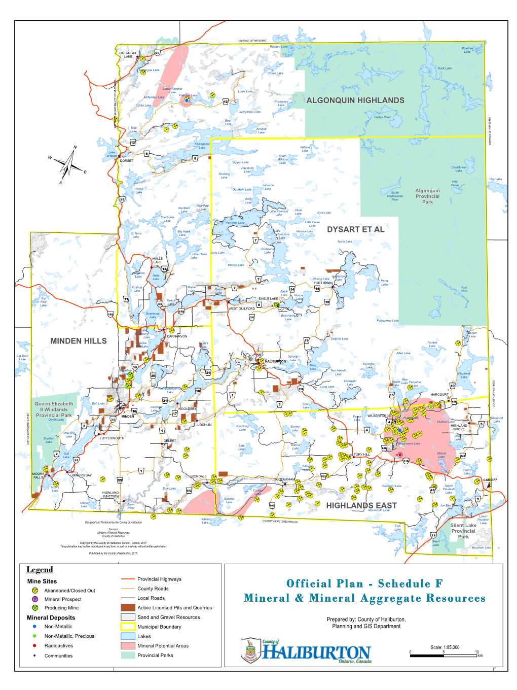 Official Plan - Schedule F I[ Local Roads Mineral Prospect Mineral & Mineral Aggregate Resources I[ Producing Mine Active Licensed Pits and Quarries