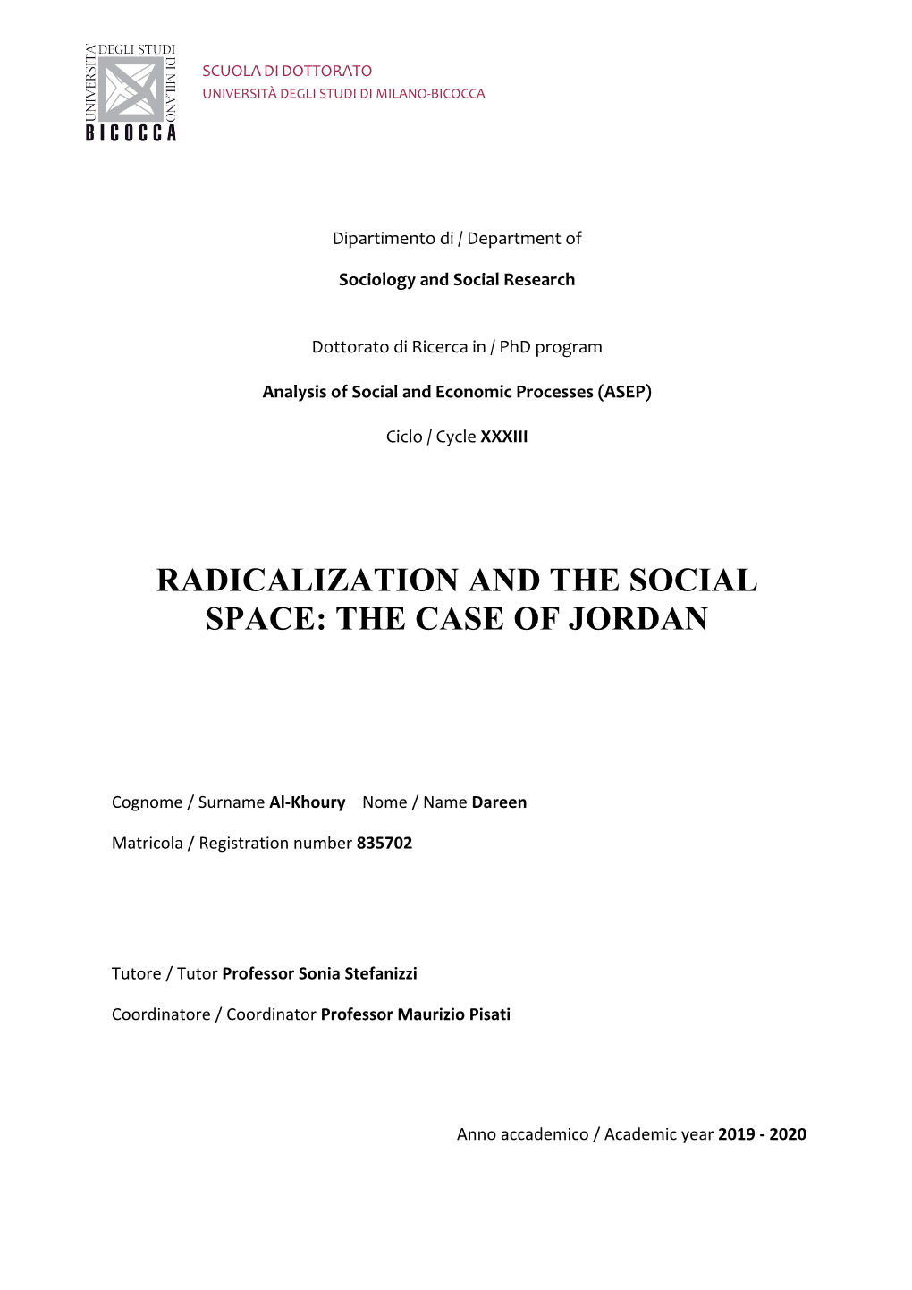 Radicalization and the Social Space: the Case of Jordan