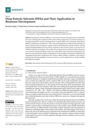 Deep Eutectic Solvents (Dess) and Their Application in Biosensor Development