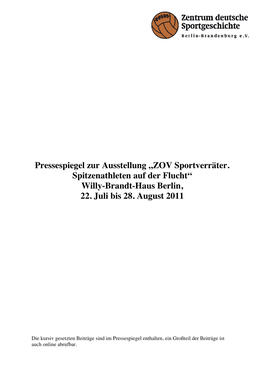 „ZOV Sportverräter. Spitzenathleten Auf Der Flucht“ Willy-Brandt-Haus Berlin, 22