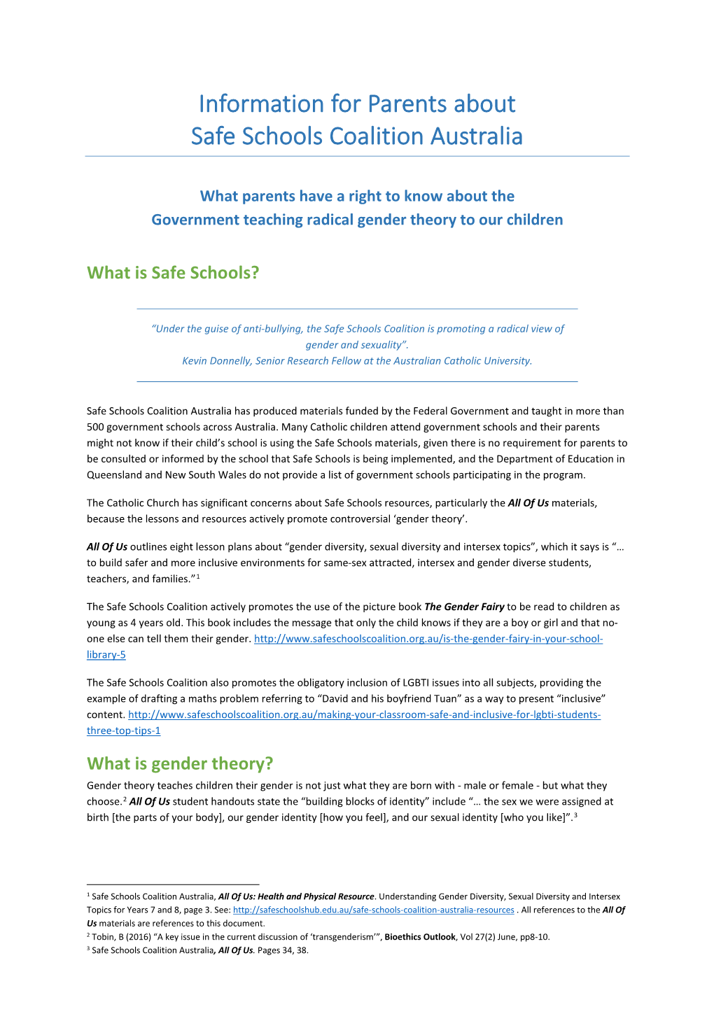 Information for Parents About Safe Schools Coalition Australia