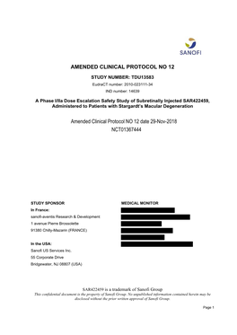 Amended Clinical Protocol NO 12 Date 29-Nov-2018 NCT01367444