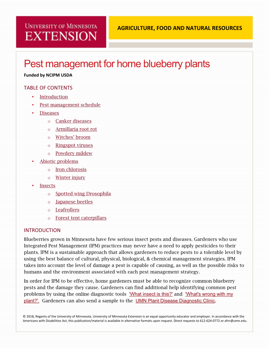 Pest Management for Home Blueberry Plants Funded by NCIPM USDA