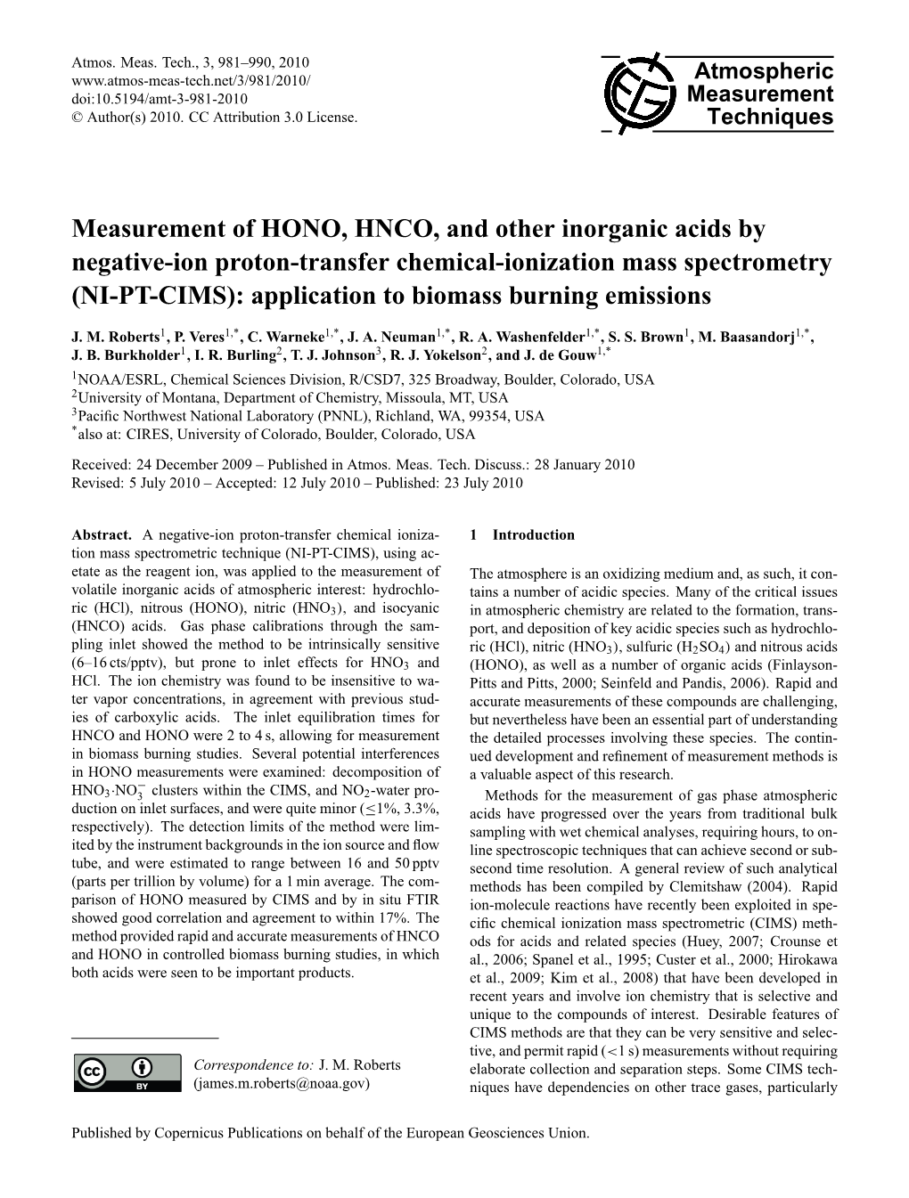 Measurement of HONO, HNCO, and Other Inorganic Acids by Negative