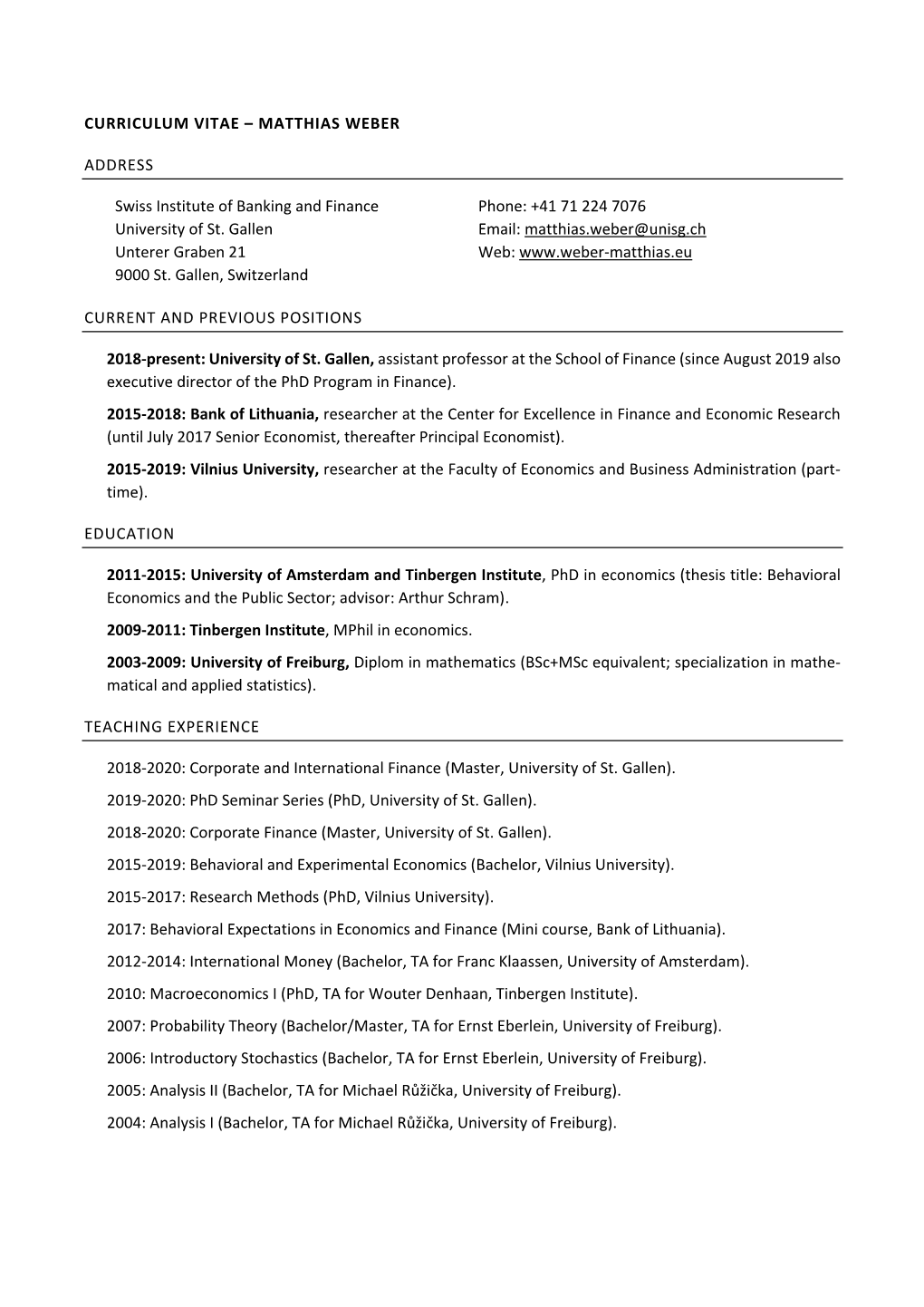 Curriculum Vitae – Matthias Weber