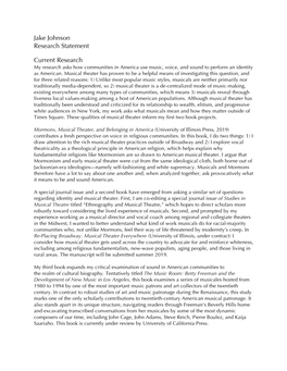 Jake Johnson Research Statement Current Research