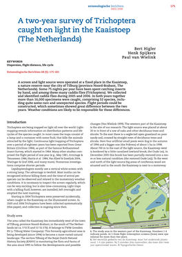 A Two-Year Survey of Trichoptera Caught on Light in the Kaaistoep (The Netherlands)