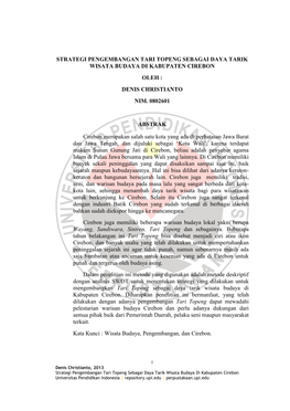 Strategi Pengembangan Tari Topeng Sebagai Daya Tarik Wisata Budaya Di Kabupaten Cirebon Oleh : Denis Christianto Nim