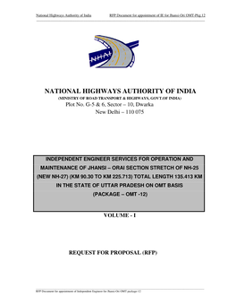 National Highways Authority of India RFP Document for Appointment of IE for Jhansi-Ori OMT-Pkg.12 ______