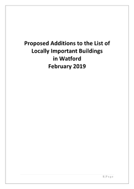 Proposed Additions to the List of Locally Important Buildings in Watford February 2019