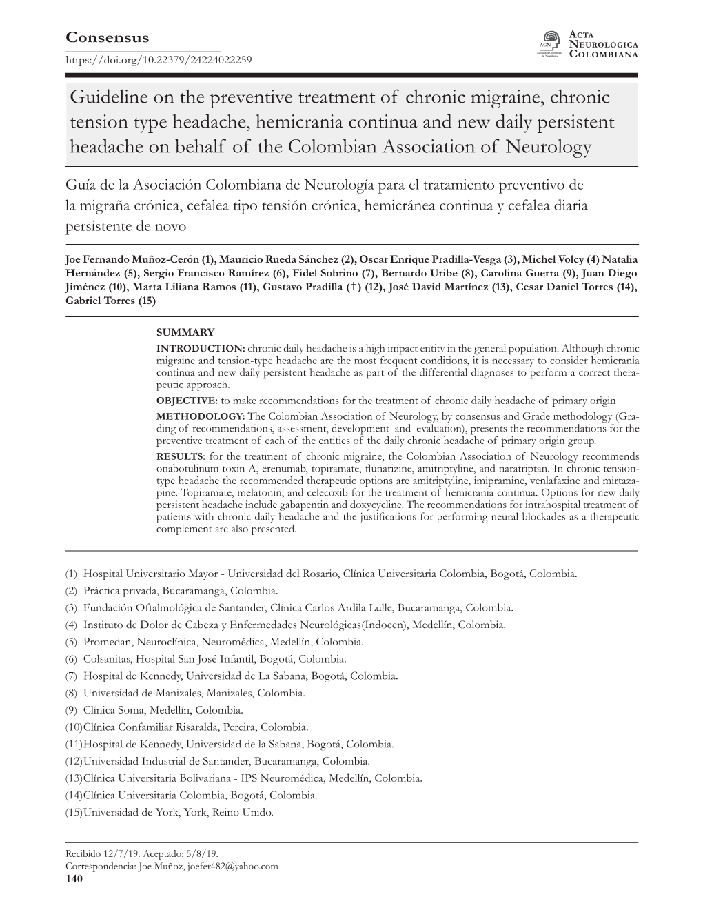 Guideline on the Preventive Treatment of Chronic