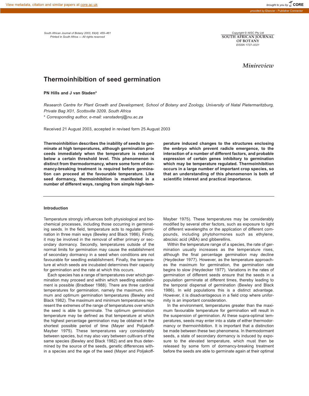Thermoinhibition of Seed Germination