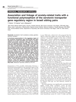 Association and Linkage of Anxiety-Related Traits with a Functional Polymorphism of the Serotonin Transporter Gene Regulatory Re