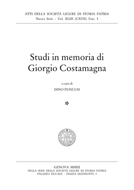 Studi in Memoria Di Giorgio Costamagna *