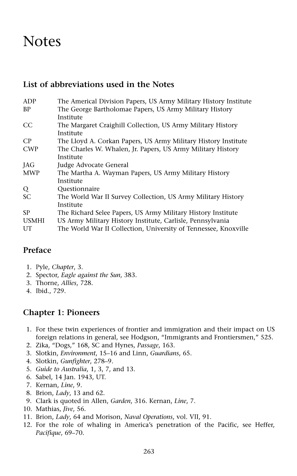 List of Abbreviations Used in the Notes Preface Chapter 1: Pioneers