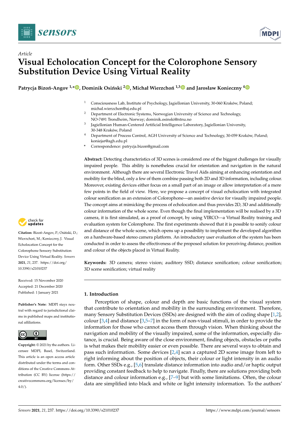 Visual Echolocation Concept for the Colorophone Sensory Substitution Device Using Virtual Reality