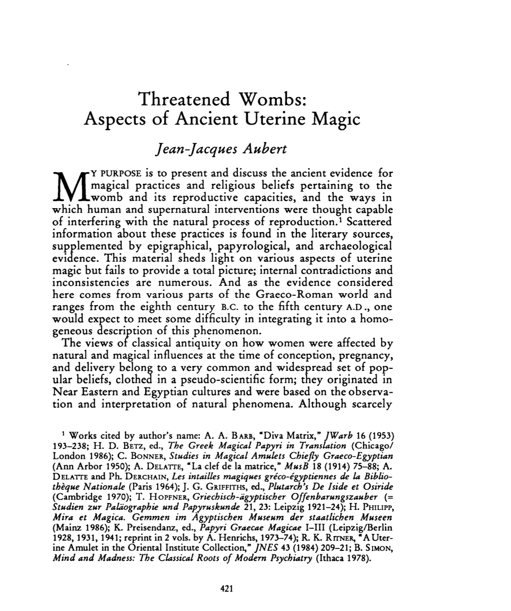 Aspects of Ancient Uterine Magic , Greek, Roman and Byzantine Studies, 30:3 (1989) P.421