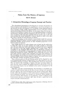 Notes from the History of Leprosy I. Interpretive Chronology of Leprosy
