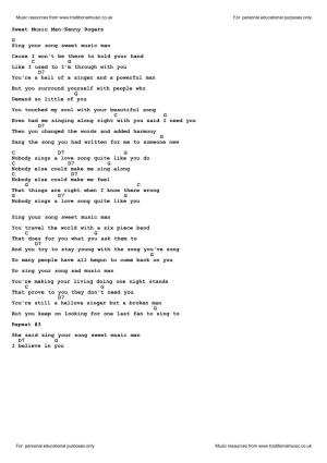 Download Sweet Music Man-Kenny Rogers Lyrics and Chords As PDF File