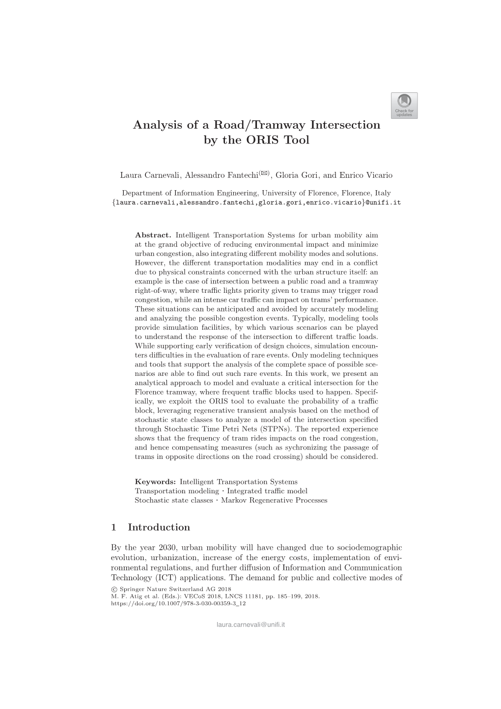 Analysis of a Road/Tramway Intersection by the ORIS Tool