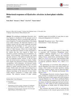 Behavioral Responses of Hyalesthes Obsoletus to Host-Plant Volatiles Cues