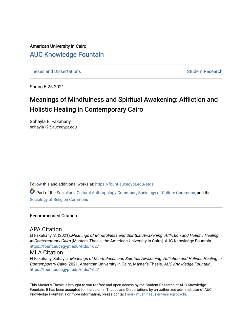 Meanings of Mindfulness and Spiritual Awakening: Affliction and Holistic Healing in Contemporary Cairo